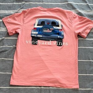 Vineyard Vines Coral Tee with Car Graphic